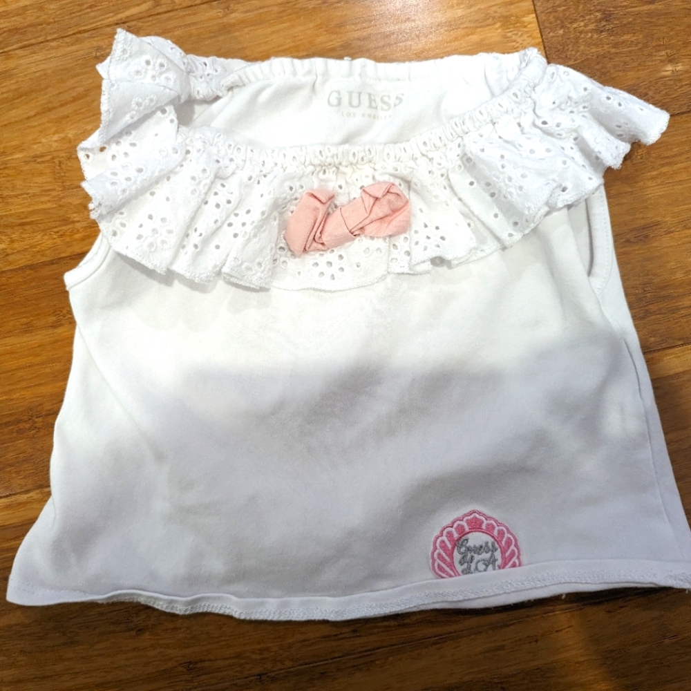Guess baby girl white shirt. Pink bow. EUC